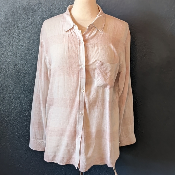 Rails Light Pink Plaid linen blouse - Picture 2 of 4
